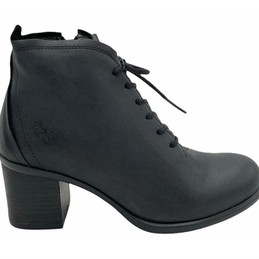 Fly London Black Lace-Up Block Heel Ankle Boots